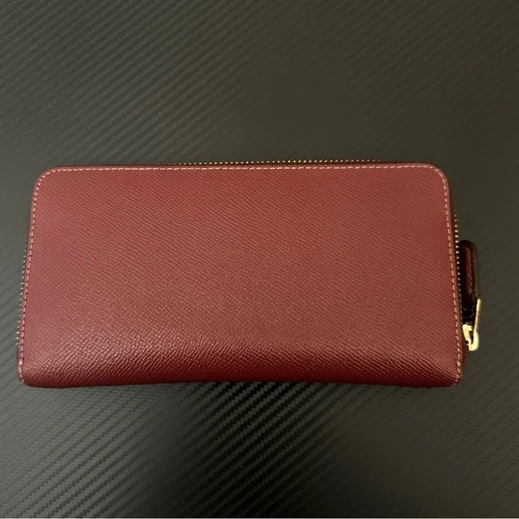 Coach Crossgrain Leather Accordion Zip Around Wallet F54007 Dark Red - Picture 2 of 5